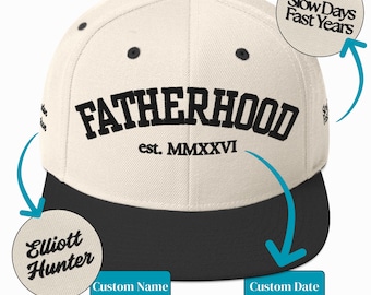 Custom Dad Gift, Personalized Hat for Father, "Fatherhood" Hat With Name and Date, Embroidered 6-Panel Baseball Cap, New Dad Christmas Gift
