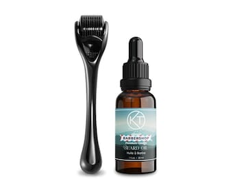 Natural Beard Growth Kit for Men. Beard Hair Roller Set. Derma Roller Beard Hair Growth & Natural Beard Oil. Men's Growth Kit. Gift For Him.