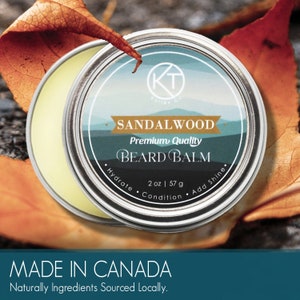 Natural Sandalwood Beard Balm. Handmade Sandalwood Beard Balm. Beard Balm For Bearded Men. Proudly Made in Canada. Perfect Gift For Him.