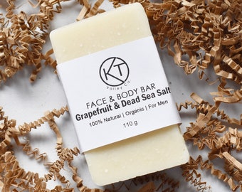 Grapefruit and Dead Sea Salt Face & Body Bar Soap. Natural Therapy Soap Bar. Softening and Refreshing Soap Bar. Perfect Birthday Gift.