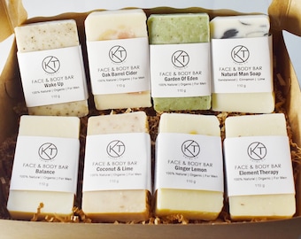 Natural Soap Bar Gift Set For Men. Set of 8 Handmade Soap Bars. Natural Face & Body Soap For All Skin Types. Perfect Holiday Gift For Him.