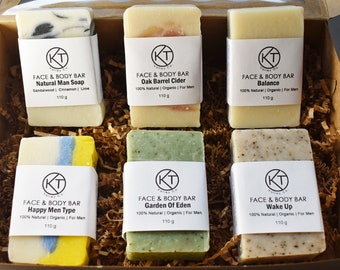 Natural Soap Bar Gift Set For Men. Set of 6 Handmade Soap Bars. Natural Face & Body Soap For All Skin Types. Perfect Holiday Gift For Him.