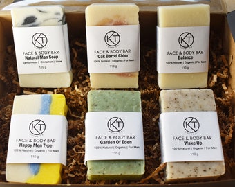 Natural Soap Bar Gift Set For Men. Set of 6 Handmade Soap Bars. Natural Face & Body Soap For All Skin Types. Perfect Holiday Gift For Him.