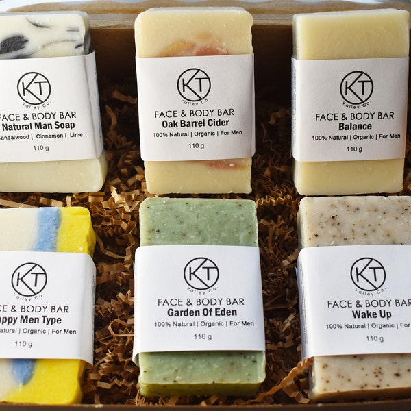 Natural Soap Bar Gift Set For Men. Set of 6 Handmade Soap Bars. Natural Face & Body Soap For All Skin Types. Perfect Holiday Gift For Him.