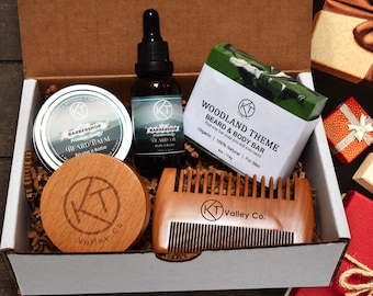 Coffret cadeau barbe naturelle des fêtes. Kit d'entretien de la barbe fait main pour lui. Kit de toilettage pour barbe naturelle. Kit barbe parfait pour lui.