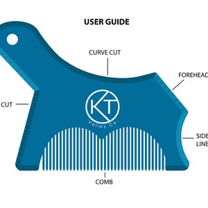 May include: A blue plastic hair cutting guide with a comb, step cut, curve cut, forehead line, and sideburns line. The guide has the text "(KT) Valley Co." printed on it.