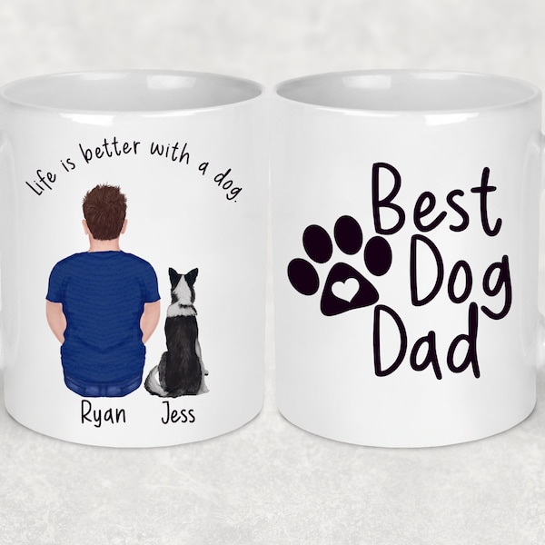 Best Dog Dad Mug, Fathers Day Gifts, Personalised Gifts for Him, Dog Lover Gifts, Tea and Coffee Lover Presents, Custom Handprinted Gifts