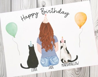 Happy Birthday Cat Card, Birthday Cards for Cat Owners, Personalised Cat Birthday Cards, Cute Celebration Cat Cards, Crazy Cat Lady