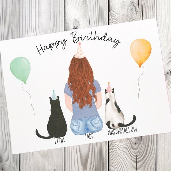 Happy Birthday Cat Card, Birthday Cards for Cat Owners, Personalised Cat Birthday Cards, Cute Celebration Cat Cards, Crazy Cat Lady
