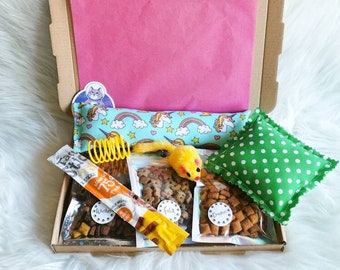 Cat Toy and Treat Gift Box, Cat and Kitten Gift Box, Cat Goodie Box, Handmade Catnip Toys, Gifts for Cat Lovers, Crazy Cat Lady Presents