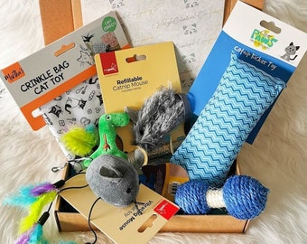 Cat Toy Gift Box, Selection Of 6 Toys To Keep Cats Engaged, Interactive Play Toys for Cats, Cat Gift Box for Birthdays or Gotcha Days