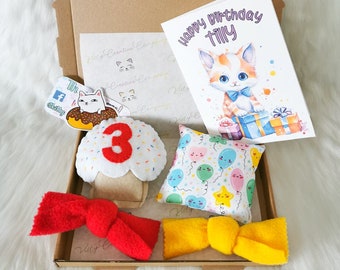 Katzen Geburtstagsgeschenkbox mit personalisiertem Cupcake und Karte, Geschenke für Katzenliebhaber, Katzengeburtstagsgeschenke, Gotcha Day Geschenke, kleine Geschenkideen