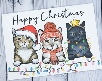 Happy Christmas Cat Card, Personalised Cat Christmas Cards, Cute Cat Owner's Cards, Crazy Cat Lady Card, Gifts For Cat Lovers