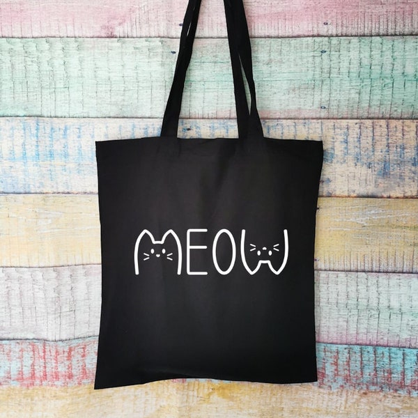 Sac fourre-tout en coton Meow Cats, cadeaux pour les amoureux des chats, cadeaux de Noël Crazy Cat Lady, accessoire de mode sur le thème des chats, sac cabas à vie