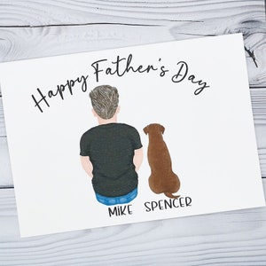 Carte de fête des pères avec chien, cartes de voeux personnalisées pour propriétaire de chien, jolies cartes de chien de célébration pour les amoureux des chiens, carte de fête des pères pour papa et chien