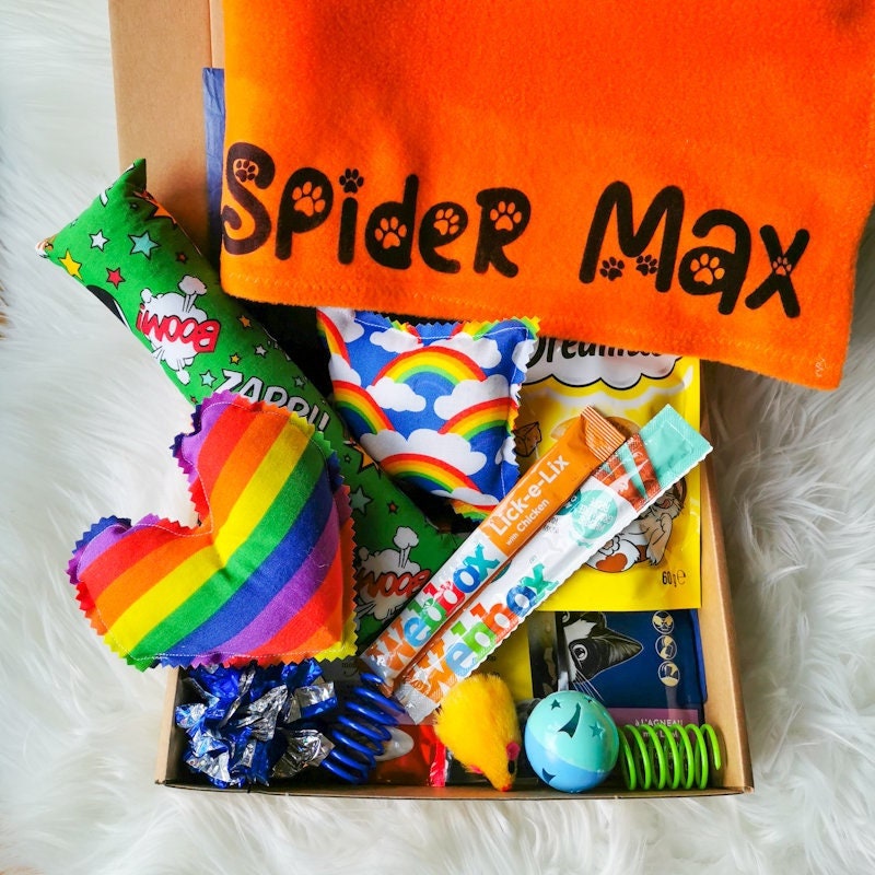 Cat Toy and Treat Gift Box With Personalised Blanket Cat and Etsy UK