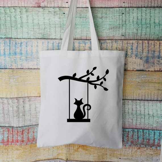 Cat Swing Tree Cotton Tote Bag Gifts for Cat Lovers Crazy Cat Lady Christmas Presents Cat Themed Fashion Accessory Shopper Bag For Life