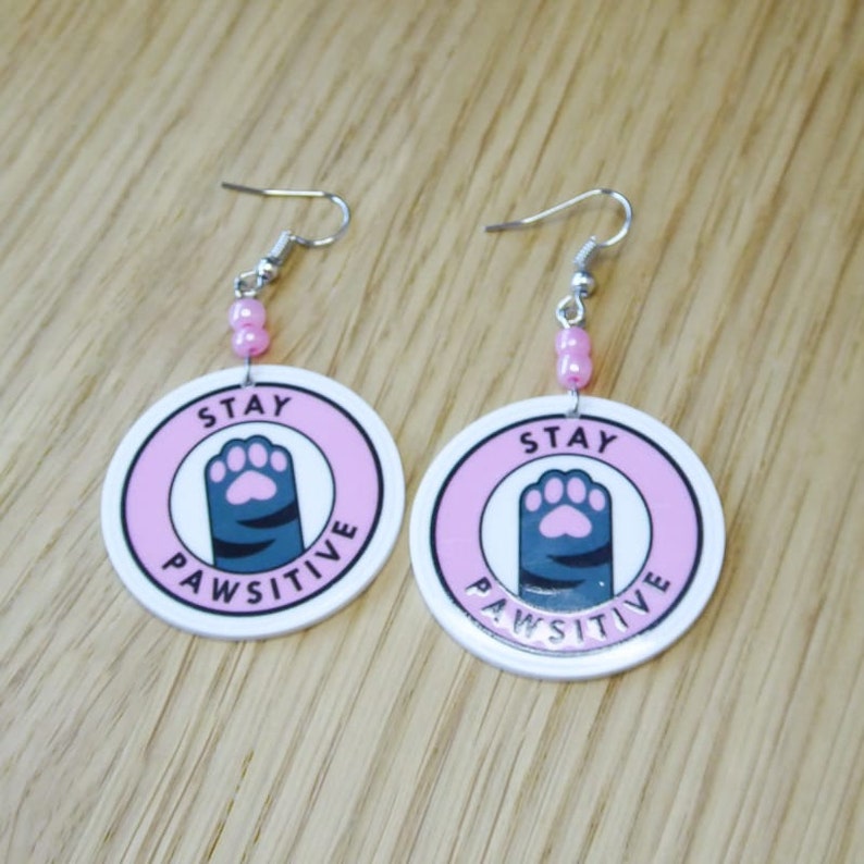 Drop Earrings for Pierced Ears Gifts for Cat Owners Stay Pawsitive Statement Jewellery Cat Lover Accessories Cat Earrings