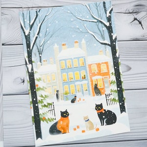 Cats In The Snow Christmas Card, Cute Quirky Christmas Card for Cat Owners, Greeting Cards for Cat Lovers, Small Christmas Gifts