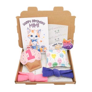 Boîte-cadeau d'anniversaire de chat avec petit gâteau personnalisé et carte, cadeaux pour les amoureux des chats, cadeaux d'anniversaire de chat, cadeaux de fête, petites idées de cadeaux