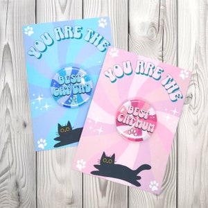 Meilleure carte pour maman ou papa chat avec badge assorti, carte de remerciement pour parent d'animal de compagnie, cartes pour la fête des mères et des pères pour les propriétaires de chats