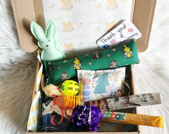 Spring and Easter Cat Gift Box, Handmade Felt Catnip Toy and Kicker, Gifts for Cat Lovers, Alternative Easter Presents, Crazy Cat Lady Gifts