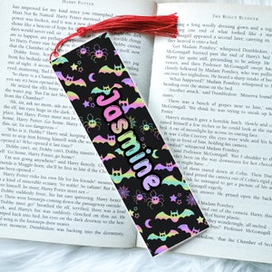 Personalised Cute Bats Acrylic Bookmark, Pastel Goth Handprinted Custom Gifts, Small Gift Ideas for Readers, Presents for Literature Lovers