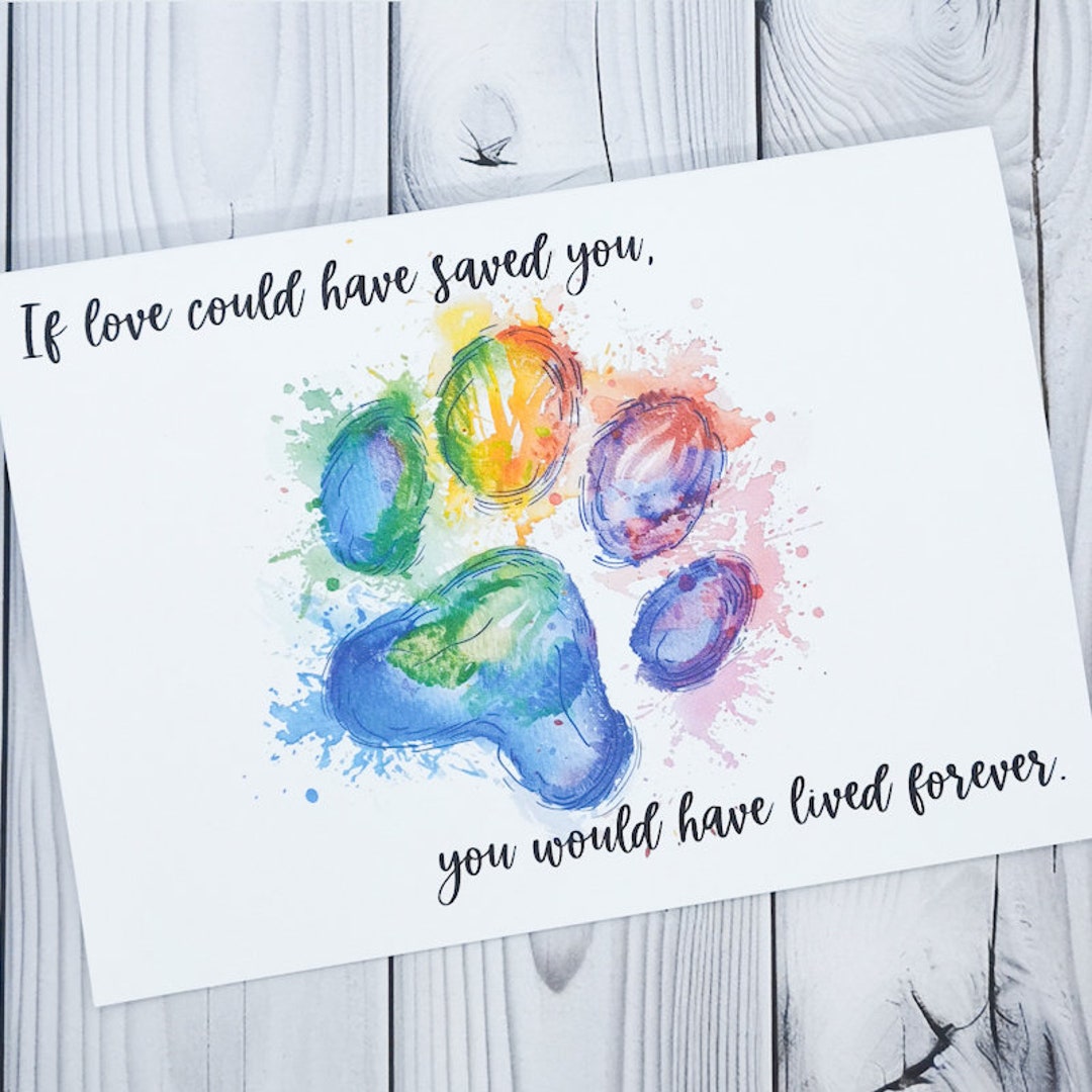 Rainbow Paw Print Pet Loss Card, Thinking of You Pet Condolence Card ...