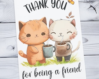 Thank You For Being a Friend Card Cat Card, Thank You Cards for Cat Lovers, Crazy Cat Lady Greetings Card, Cute Animal Thank You Cards