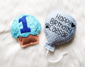 Personalised Catnip Fabric Birthday Balloon and Cupcake Bundle, Gotcha Day Gift, Cat Birthday Present, Crazy Cat Lady, Handmade Catnip Gift