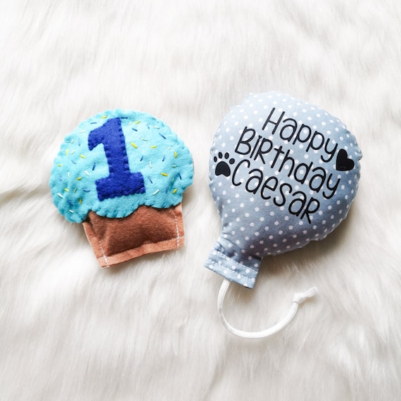 Personalised Catnip Fabric Birthday Balloon and Cupcake Bundle, Gotcha Day Gift, Cat Birthday Present, Crazy Cat Lady, Handmade Catnip Gift