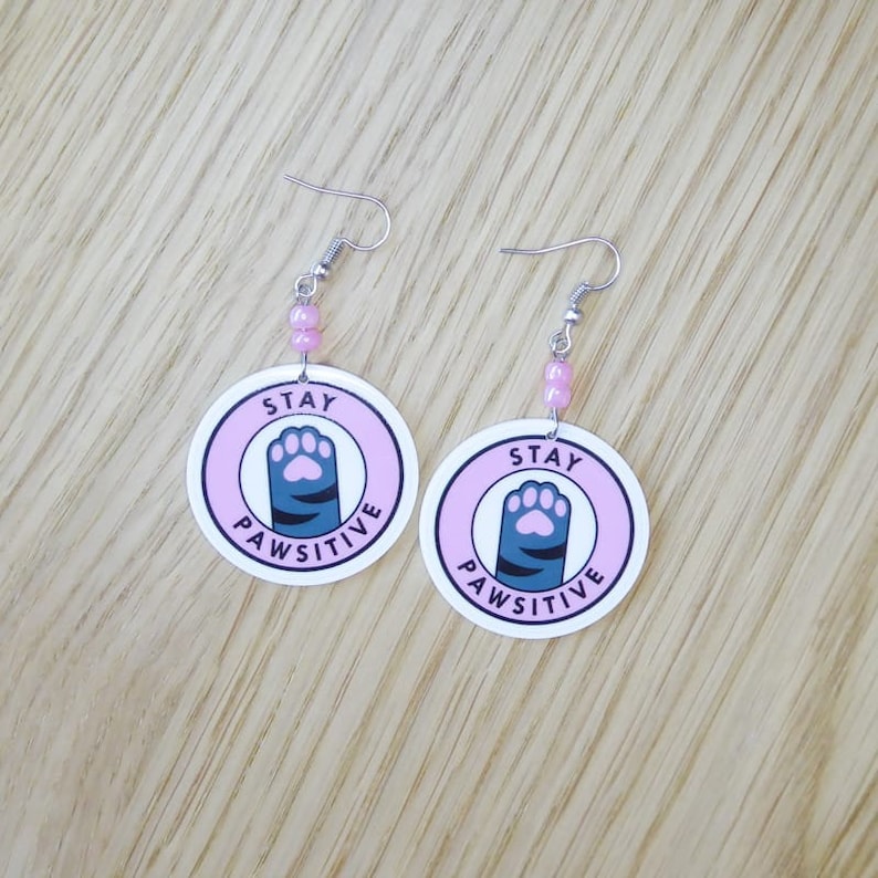 Drop Earrings for Pierced Ears Gifts for Cat Owners Stay Pawsitive Statement Jewellery Cat Lover Accessories Cat Earrings