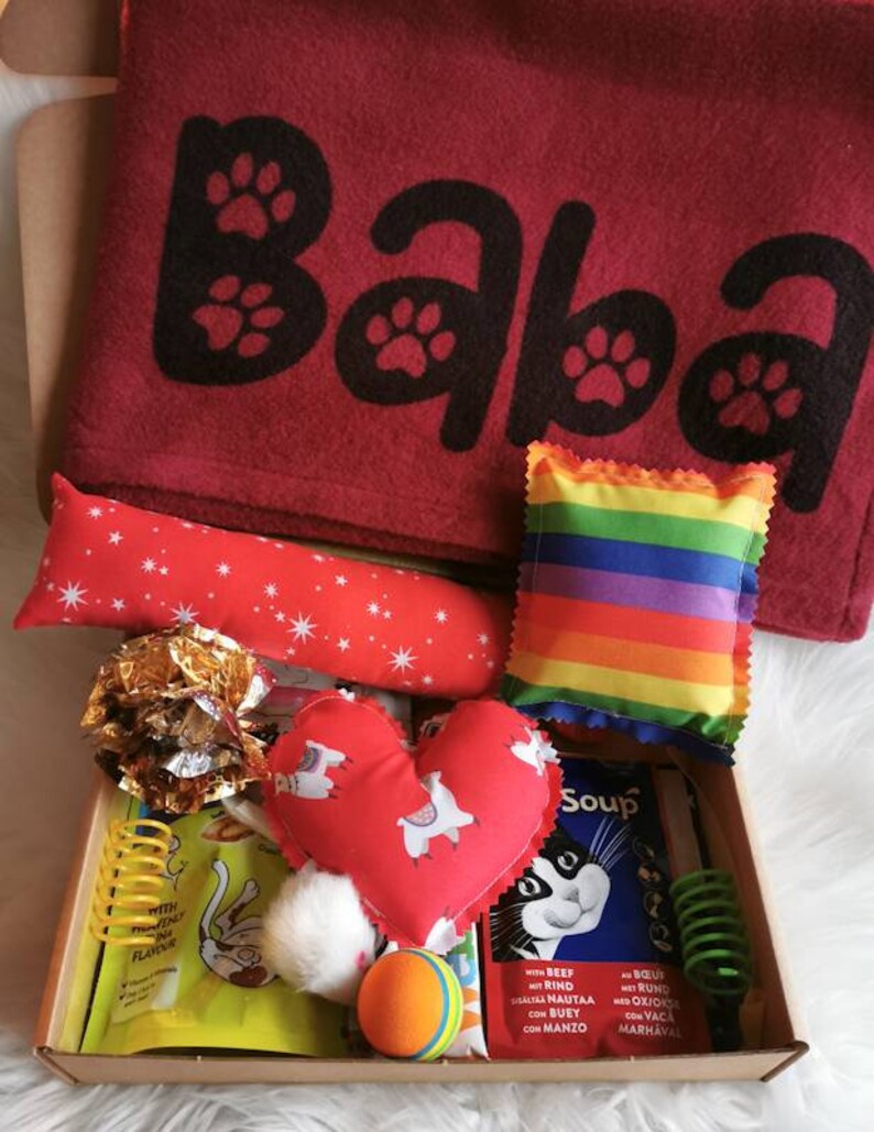 Cat Toy and Treat Gift Box With Personalised Blanket Cat and Etsy UK