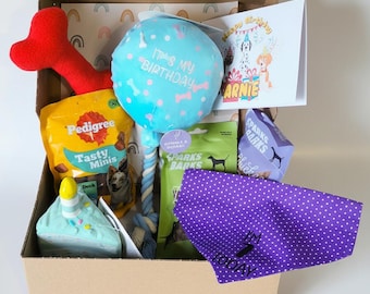Dog Birthday Gift Box, Personalised Bandana and Birthday Card for Dogs, Puppy Birthday Box, Dog Birthday Hamper,  Dog Treat Box