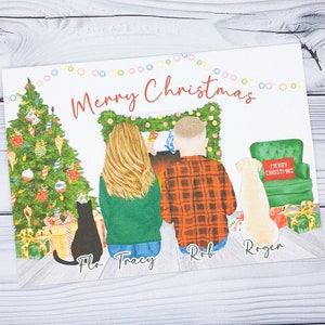 Carte de Noël personnalisée pour famille d'animaux de compagnie, carte de voeux de Noël pour les amoureux des chats et des chiens, cartes de Noël pour couples, petits cadeaux de bas de Noël