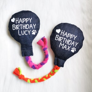 Handmade Dog Denim Birthday Balloon, Fleece Rope, Personalised Interactive Toys for Dogs, Pet Birthday Presents, Gifts for New Dog Owners