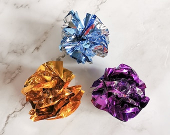 Set of Three Assorted Colour Handmade Crinkle Ball Cat Toys