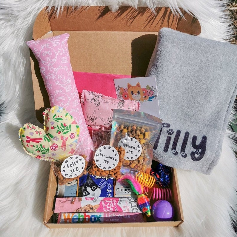 Cat Toy and Treat Gift Box With Personalised Blanket Cat and Etsy UK