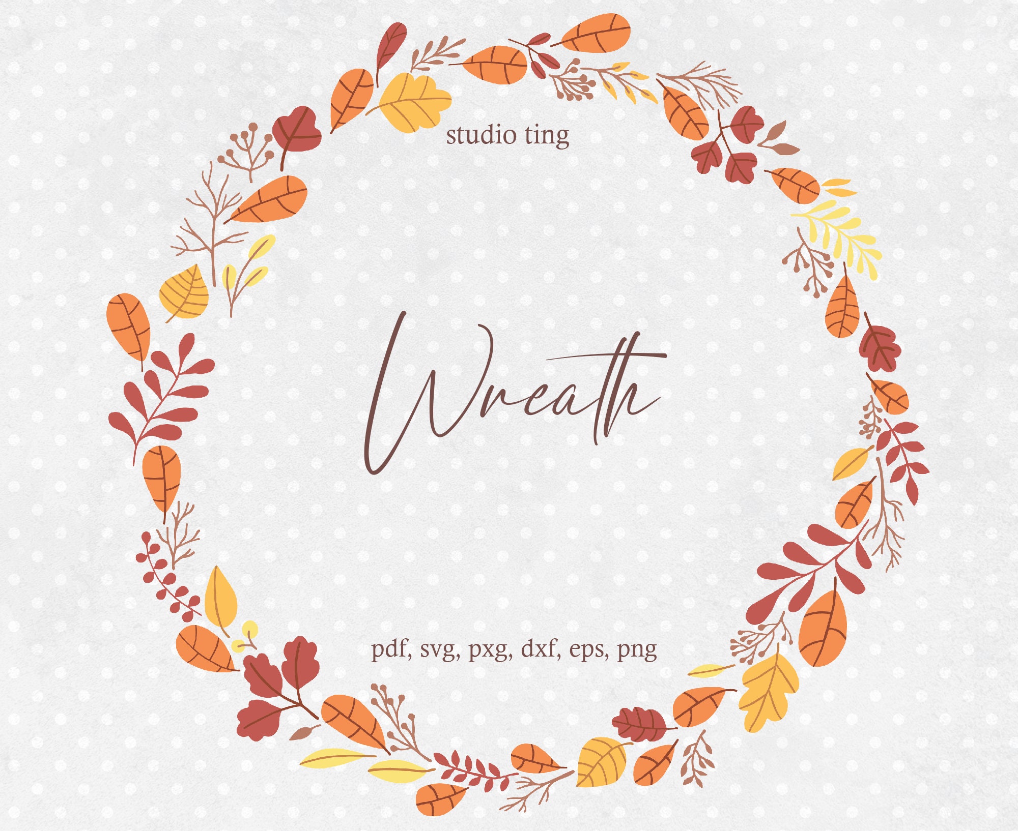 Hand Drawn Fall Wreath Clipart, Autumn Leaves, Thanksgiving Decor ...