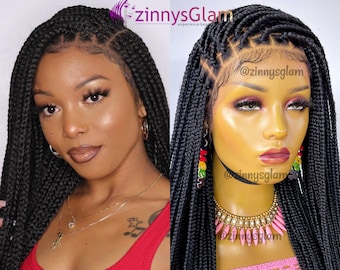 Ready to Ship Glueless box braided wig for black women cornrow wig passion twist faux loc dreadlock full lace front wig handmade closure wig