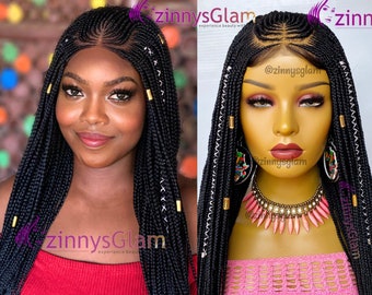 Ready to Ship Fulani Cornrow Ghana Weaving Handmade Braided Wig for Black  Women Closure Wig Lace Front Glueless Knotless Braid Hairstyles 