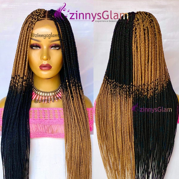 Reversed Ombre Box Braided wig for black women Full lace front wig human hair cornrow knotless braid faux loc dreadlock tribal passion twist