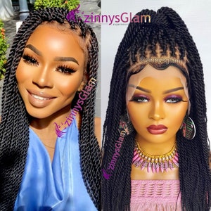 Twist braided wig handmade senegalese rope twist braids for black women natural hair medium twist faux loc hairstyles full lace front wig