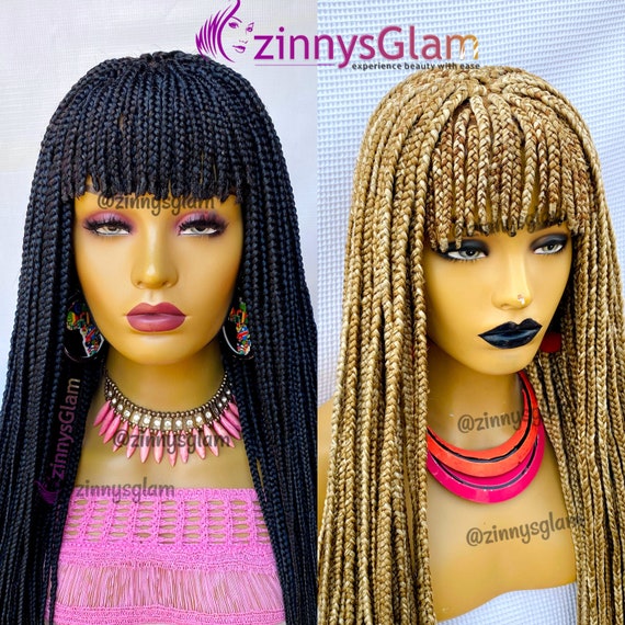 READY TO SHIP Braided Wig With Bangs Box Braid Wig for Black Women