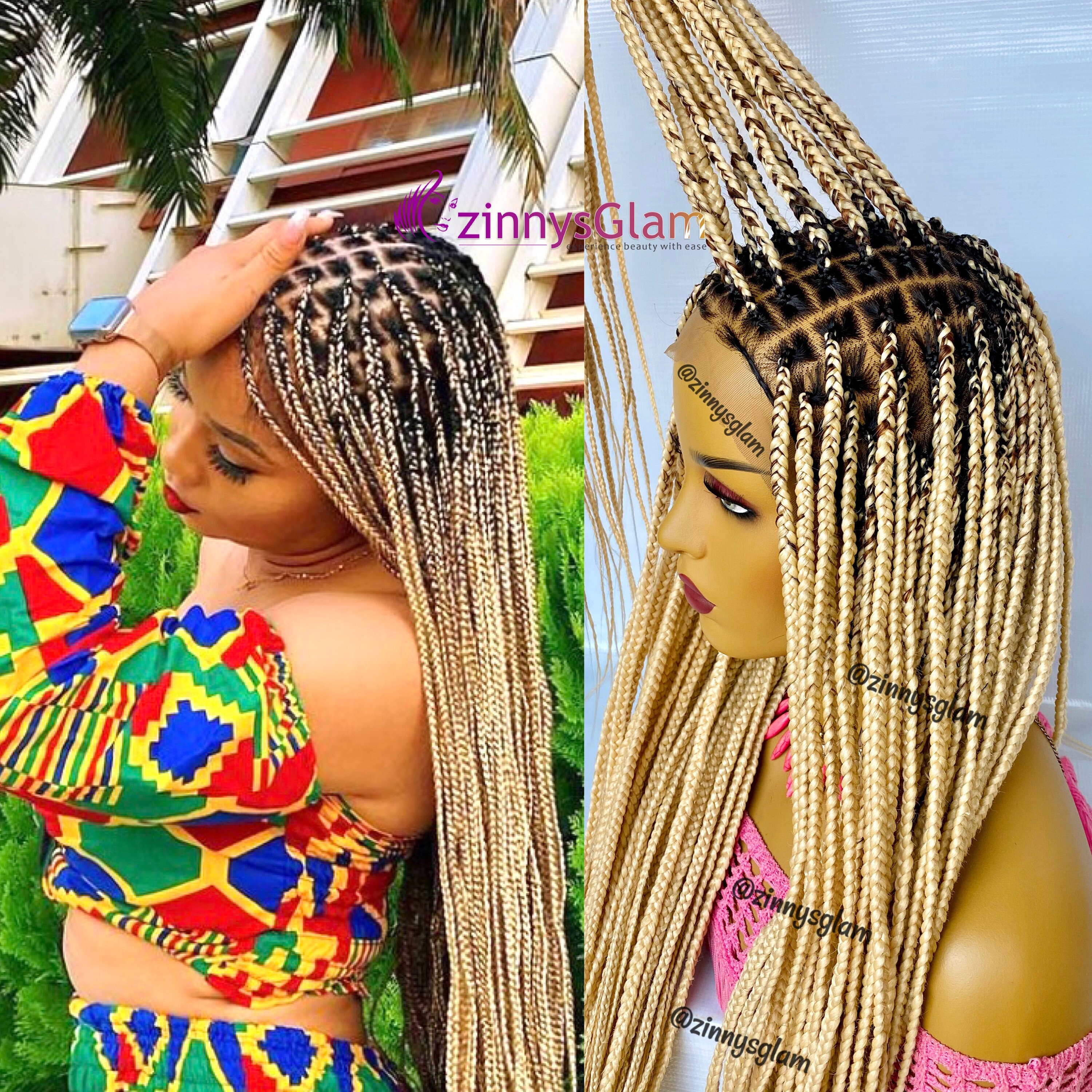 READY TO SHIP Ombre Knotless Box Braided Wig for Black Women Full Lace  Front Wig Human Hair Wig Dreadlock Faux Locs Cornrow Passion Twist 