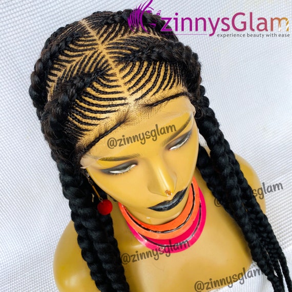 Pop Smoke Braided Wig for Black Women Fulani Cornrow Wig Stitch Braid  Straight Full Lace Front Glueless Box Braid Senegalese Micro Twist 