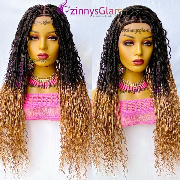 Ombre Goddess Box Braided wig for black women full lace front wig boho braid wig Knotless braid faux loc wig dread passion twist curly hair
