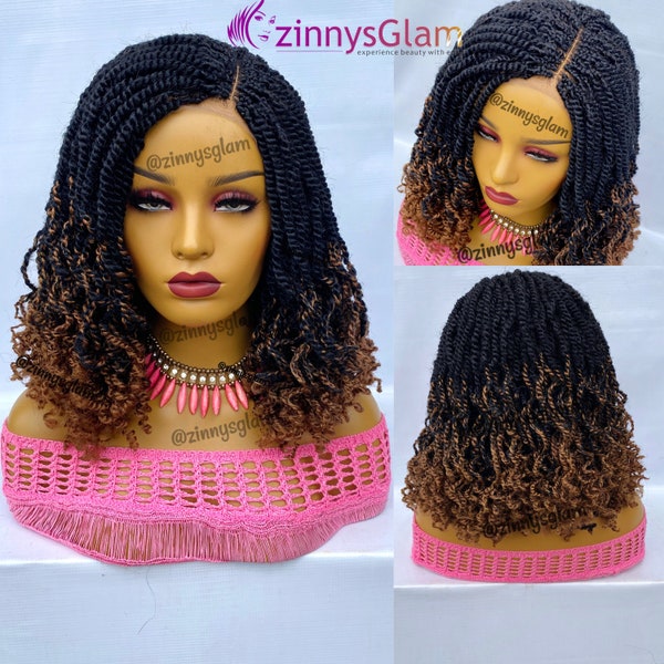 Ombre kinky twist braided wig for black women Spring twist Passion twist wig Natural hair human hair wig knotless braid Full lace front wig