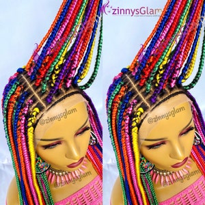 Rainbow Box Braided wig for black women Colorful hair Halloween Box braid Full Lace front knotless braid cosplay passion twist unicorn dread