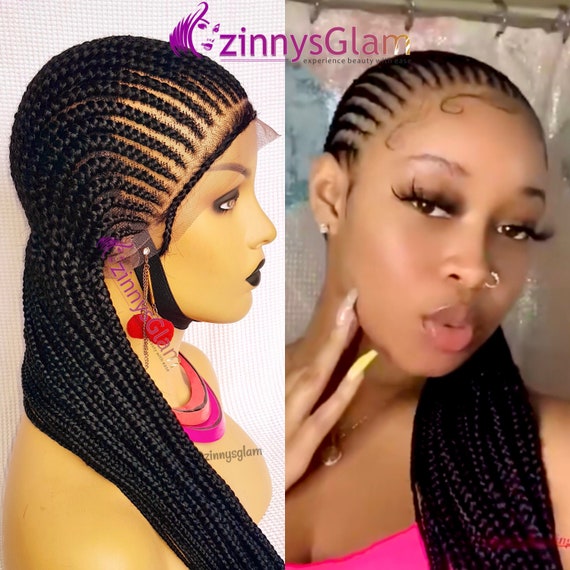 READY TO SHIP Cornrow Wig for Black Women Straight All Back Wig Knotless Box  Braided Full Lace Front Wig Human Hair Faux Loc Dreadlock Twist -   Canada